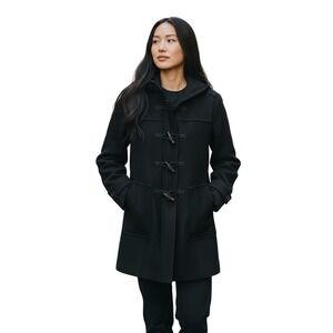 GAP Black 80% Wool Blend Toggle Hooded Duffle Coat S